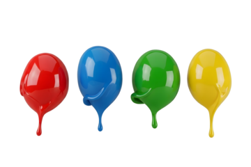 Four colorful balls, red, blue, green, and yellow isolated on transparent background