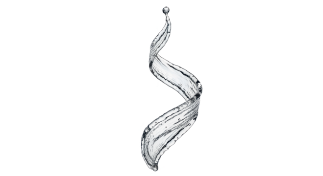 Blue water splash twisting splash of clear water in a vertical spiral, isolated on transparent background