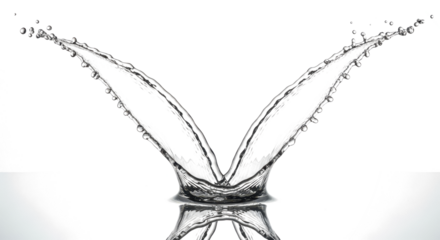 Blue water splash a dynamic water splash frozen in motion, creating a symmetrical, winglike shape isolated on transparent background