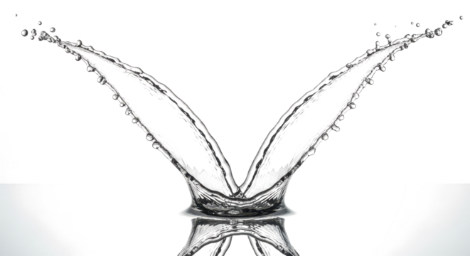 Blue water splash a dynamic water splash frozen in motion, creating a symmetrical, winglike shape isolated on transparent background