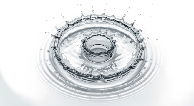 Blue water splash concentric water splash rings and crown shape isolated on transparent background