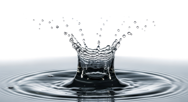 Blue water splash a dramatic water splash creating ripples on the surface, isolated on transparent background