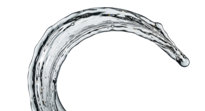 Blue water splash a curved splash of water in motion, isolated on transparent background