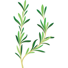 Delicate Rosemary Sprig with Green and Yellow Leaves on Transparent Background Detailed Pixel Art Illustration