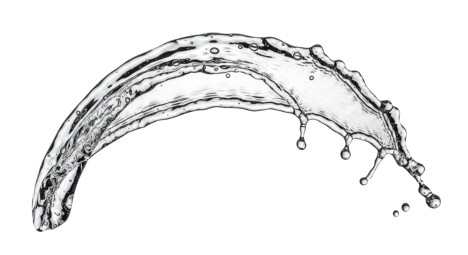 Blue water splash curved water splash isolated on transparent background