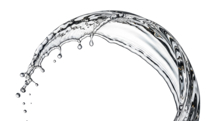 Blue water splash a dynamic splash of clear water frozen in motion, creating an abstract curved shape against a pure transparent background
