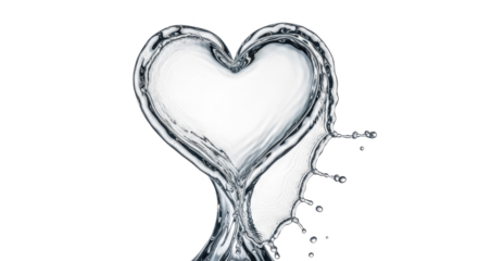 Blue water splash a heart shape formed by splashing water, isolated on transparent background