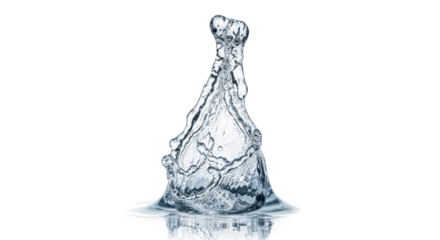 Blue water splash intricate water splash resembling a bell shape, captured midair, isolated on transparent background