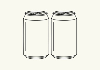 Two Beverage Cans Outline Illustration on Cream Background