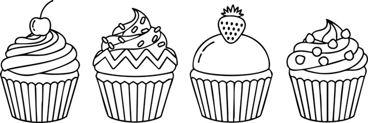 Delicious Cupcakes A Black and White Line Art Illustration