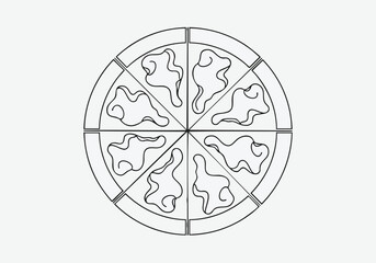 Minimalist Line Art Depiction of a Sliced Pizza
