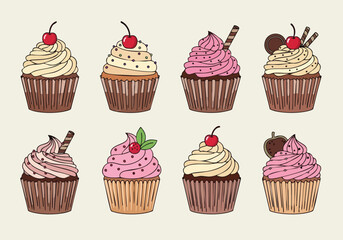 Colorful Array of Delicious Cupcakes with Various Toppings and Flavors