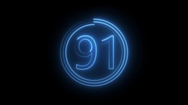 Neon number 91 animation. Neon countdown 91 text number. and creating a stunning 4k video.