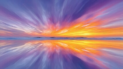 Obraz premium Dramatic Orange Sunset Over Calm Ocean Reflecting Brilliant Colors on Shoreline with Sky Streaks