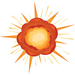 Explosion Comic Style Visual Effect With Bright Yellow Orange and Red Colors Against Transparent Background © Andhi