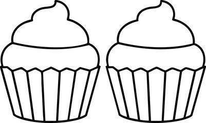 Two Cupcakes Outlined Against White Background - Black and White Food Art