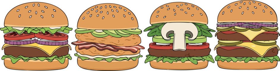 A Diverse Array of Delicious Burger Variations on Display