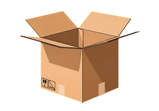 Open cardboard box illustration suitable for product packaging or shipping theme