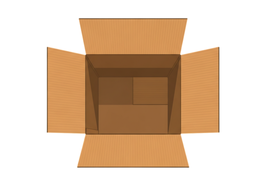 Open cardboard box on black background for packaging and storage solutions