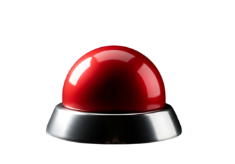 Emergency red button with metal base against black background studio shot