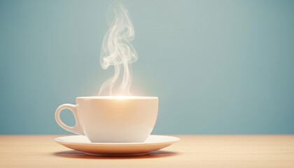 Steaming Hot Beverage in White Cup with Copy Space