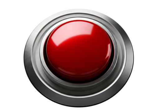 Shiny Red Push Button with Metal Surround for Alert or Action