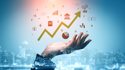 A concept of financial growth and economic success. An upward trend in business investment, profit,...