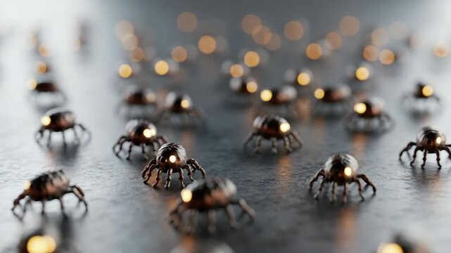 Robotic spiders array on metallic surface - Powered by Adobe