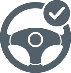 Steering wheel icon with checkmark symbol represents driving success safety and approval isolated graphic vector