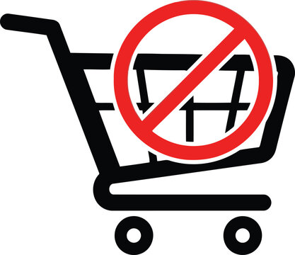 Shopping cart prohibited symbol icon vector illustration ecommerce no shopping allowed concept vector