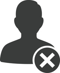 User profile silhouette icon with cancel mark symbol representing deletion removal or error vector