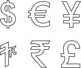 Global currency symbols collection for financial concepts business and economics design elements vector