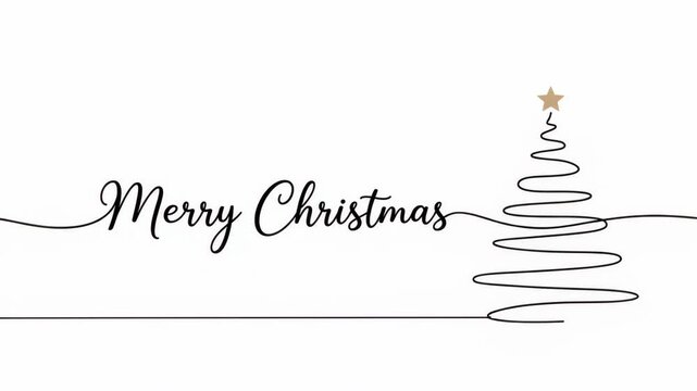 Minimalist Merry Christmas Card with Line Art Tree and Elegant Script.