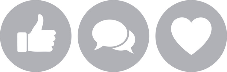 Social media icons set thumb up chat bubble heart symbols for engagement and communication vector