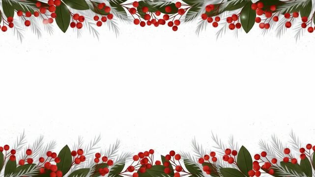 Festive Holiday Frame with Berries and Leaves for Christmas.