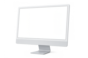 White screen mock-up on modern computer monitor showing blank display and transparent background for digital content