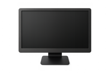Desktop computer monitor blank screen mockup with black display, modern digital technology device, transparent background