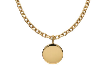 Fototapeta premium Elegant oval gold locket pendant on a chunky gold chain isolated on transparent background