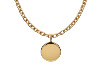 Elegant oval gold locket pendant on a chunky gold chain isolated on transparent background