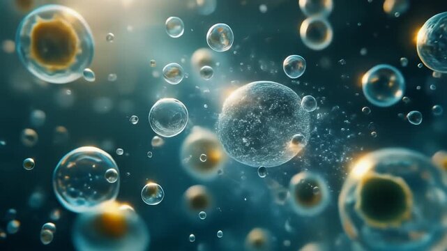 Dynamic microscopic visualization of cellular vesicles and components, representing the intricate biological process of Autophagy and cellular self-renewal