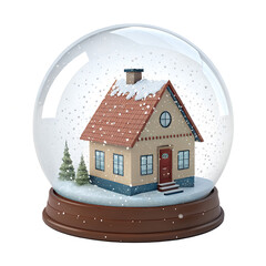 Snow Globe Winter Scene: A charming, miniature house nestled within a snow globe, with a cozy, winter atmosphere. Snow gently falls, creating a serene, festive, and intimate scene.