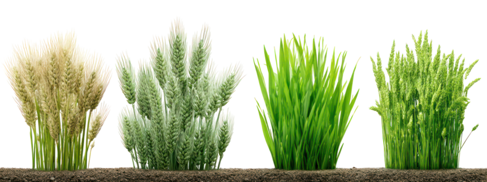 Four stalks of wheat at different growth stages isolated on transparent background - Powered by Adobe