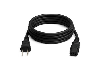 Fototapeta premium Black power cord with iec c13 connector and two-pin nema plug providing electric energy to it equipment