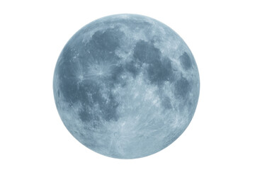 Blue full moon showing detailed lunar surface and craters on transparent background, symbolizing mystery and space exploration