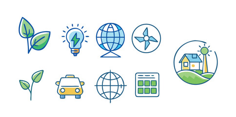 Clean Energy & Sustainability Icons Pack | Renewable Power, Solar, Wind, Eco, and Green Energy Vector Set