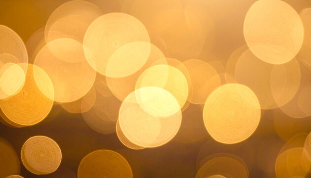 Golden Bokeh Lights Background, Abstract Blurred Warm Yellow Circles, Festive Glittering Defocused Light Effect for Celebration, Holiday, or Overlay