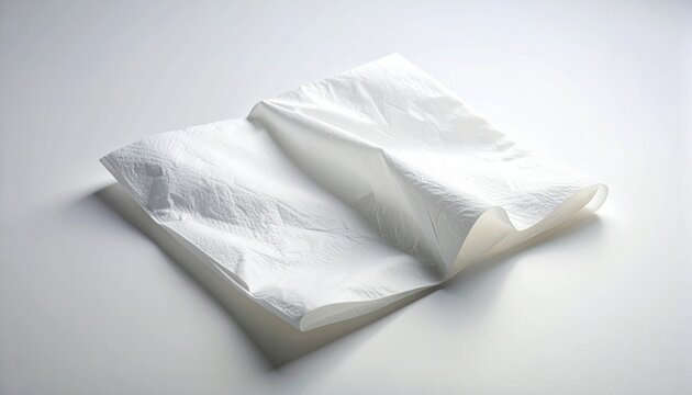 Clean white paper towel or napkin on a bright background, hygiene and cleanliness concept