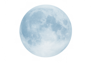 Blue full moon illustration showcasing craters and texture, isolated on transparent background for space and night sky designs