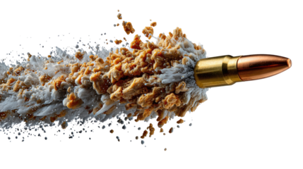 Bullet in Motion: A high-speed capture of a bullet soaring through the air, creating a dynamic visual representation of velocity and impact.