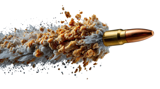 Bullet in Motion: A high-speed capture of a bullet soaring through the air, creating a dynamic visual representation of velocity and impact.